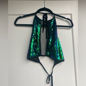 Sequin mesh crop top